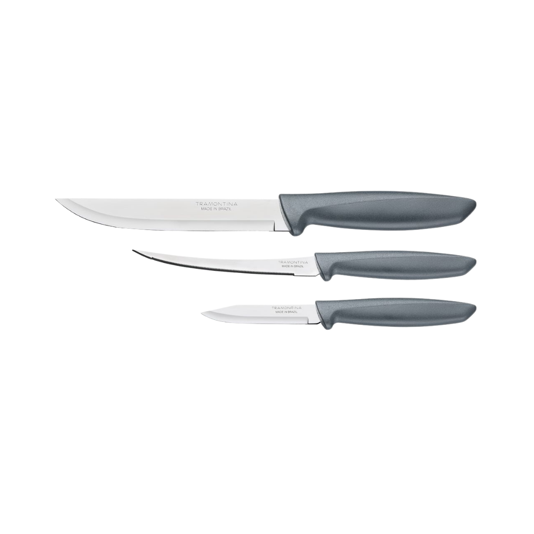23498613 Tramontina 3pc. Grey Knife Set Plenus (blister packaging)